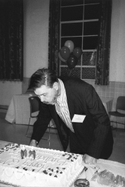 Joe blows out the candles on his birthday cake