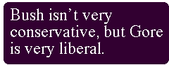 [Breaker quote: Bush isn't 
very conservative, but Gore is very liberal.]